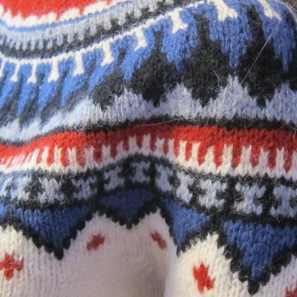 EDDIE BAUER Vintage 100% Wool Ivory Red Blue Knit Fair Isle Retro Sweater - Picture 7 of 10